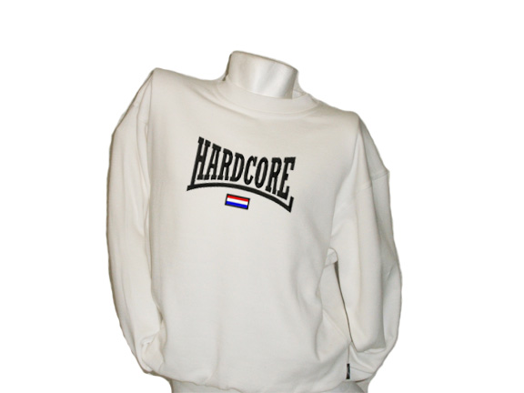 Sweater wit Hardcore logo NL vlag(wit)